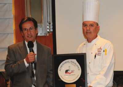 Member Ed Lepere the Manager of Lawry’s is presented with the American Culinary Federation Award which was presented to Lawry’s head chef Dave Simmons.