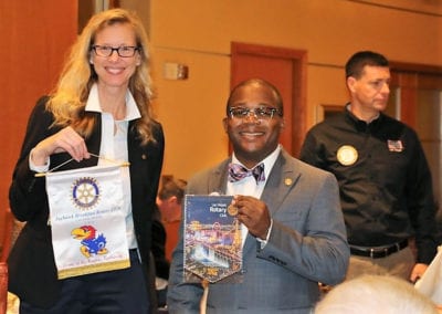 Kim Nyomi was our Sargent At Arms and exchanged Banners with a Rotarian from Indiana.