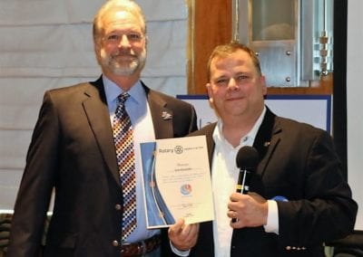 Kirk Alexander was recognized as a Rotarian in Action by the district governor.