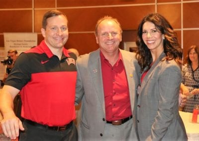 PP Jim Hunt poses with our new UNLV basketball coach T.J. Otzelberger and the UNLV Athletic Director Desiree Reed-Francois.