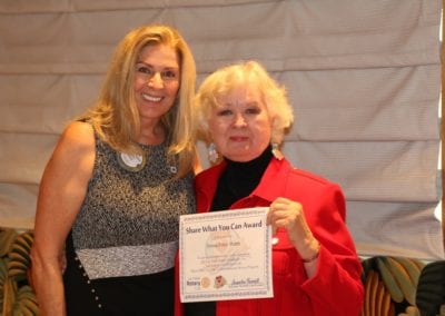 President Jackie presents our speaker Donna Foley Mabry with our “Share What You Can Award”.