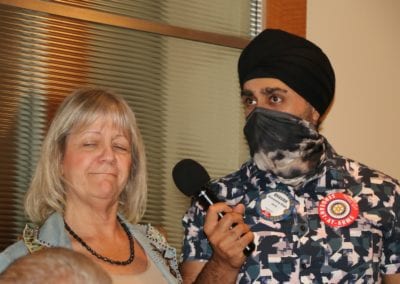 SAA Bhavan Singh brings the mic to 25 Club president Rose Falocco