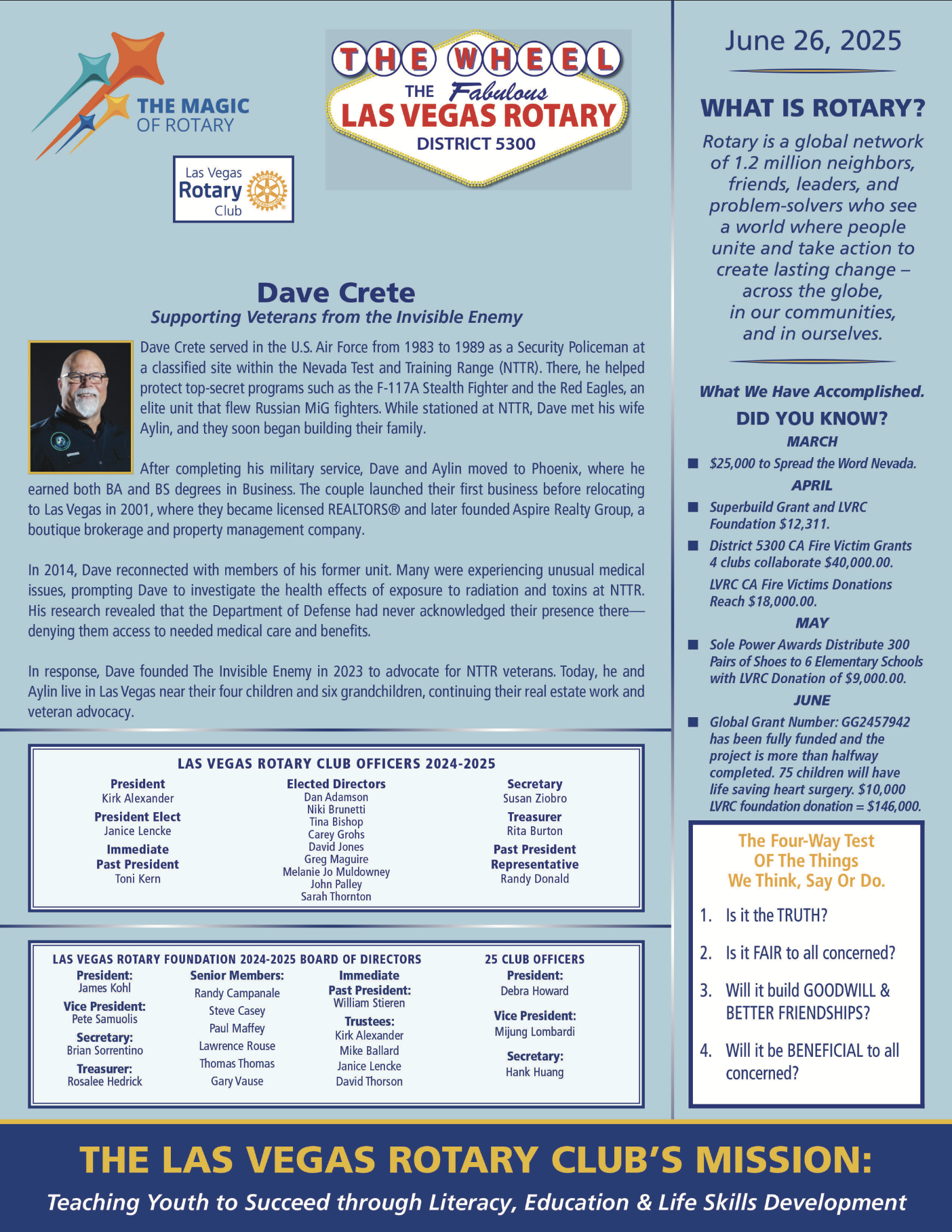 Las Vegas Rotary Wheel February 19 2026 cover page