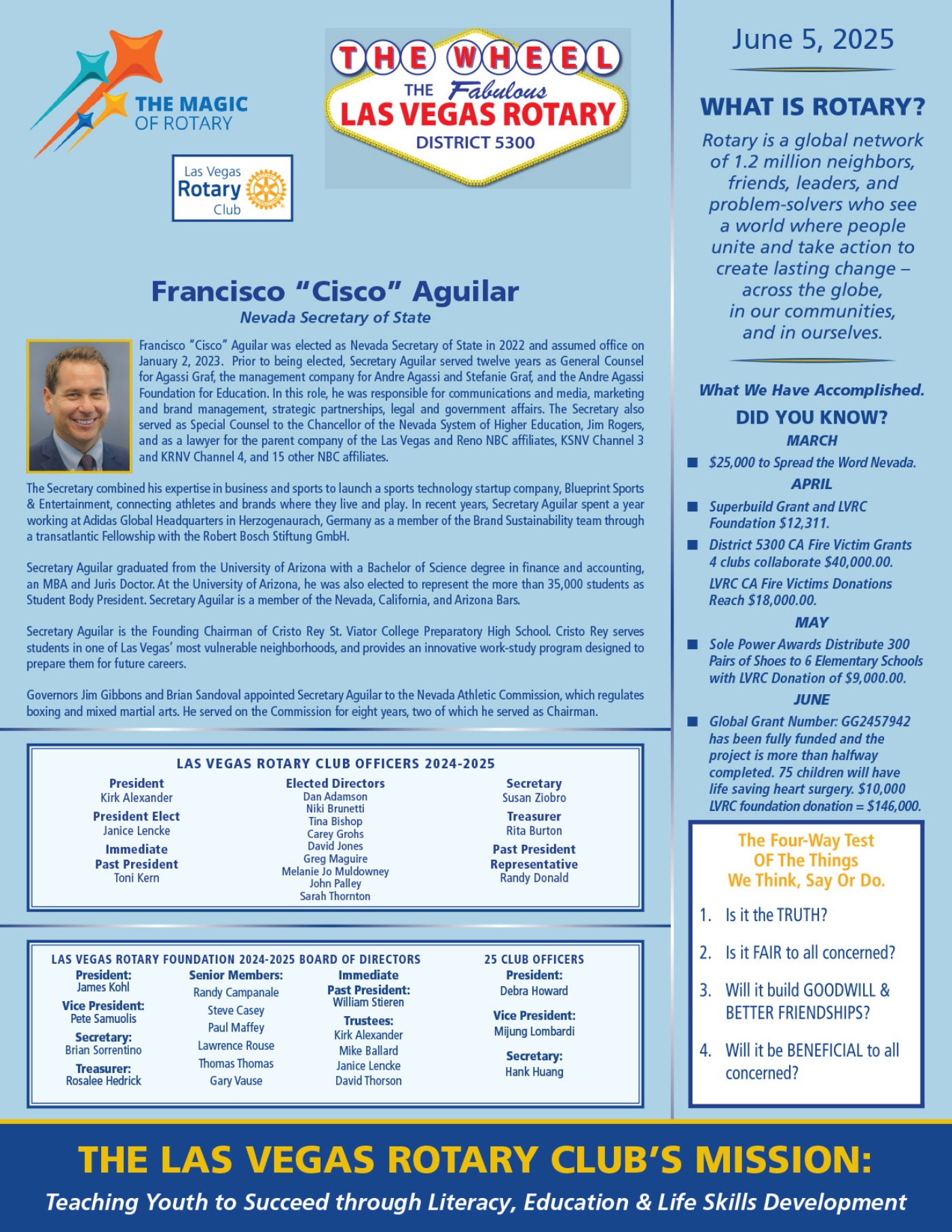 Las Vegas Rotary Wheel February 19 2026 cover page