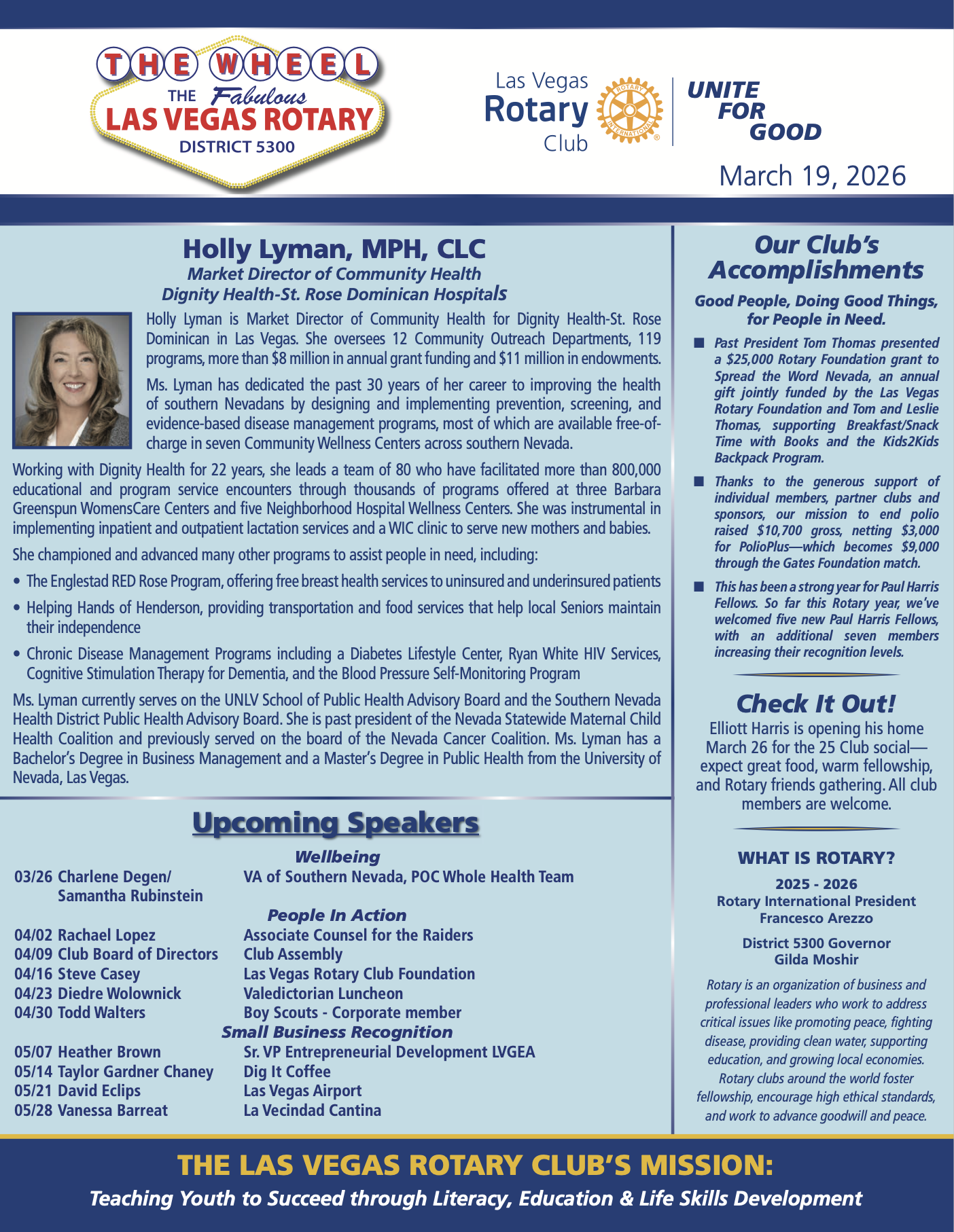 Las Vegas Rotary Wheel Cover page March 5 2026