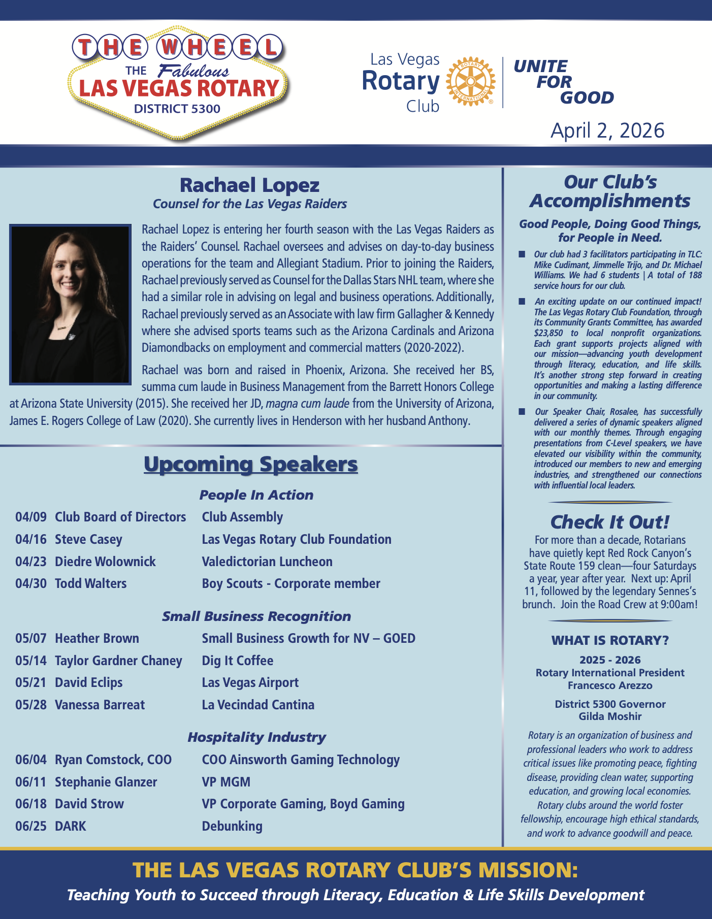 Las Vegas Rotary Wheel cover page March 26 2026